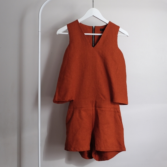 Orange V-Neck Romper - Picture 1 of 2